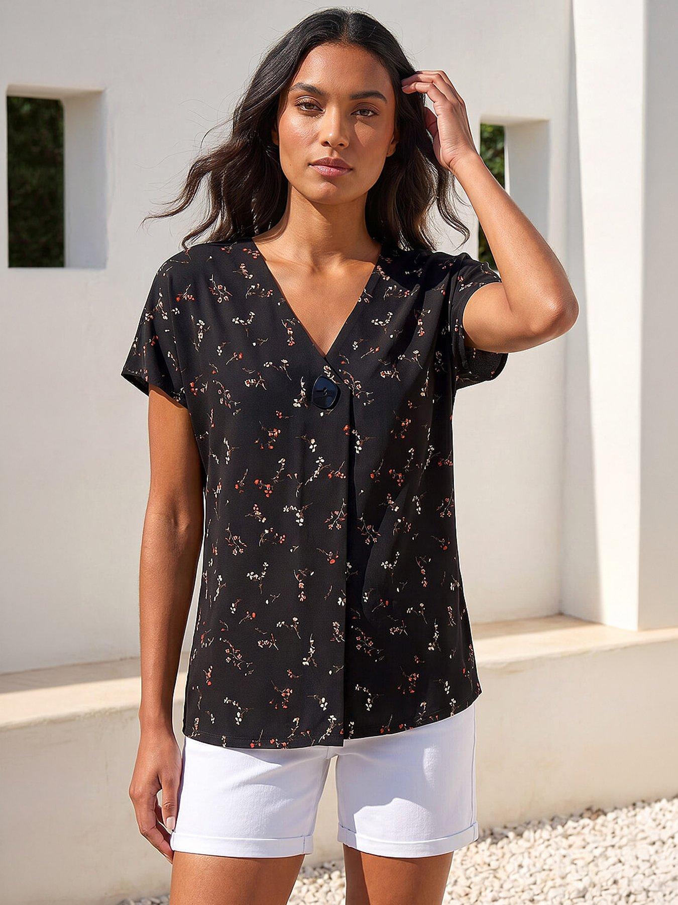 Roman Floral Print V-neck Top