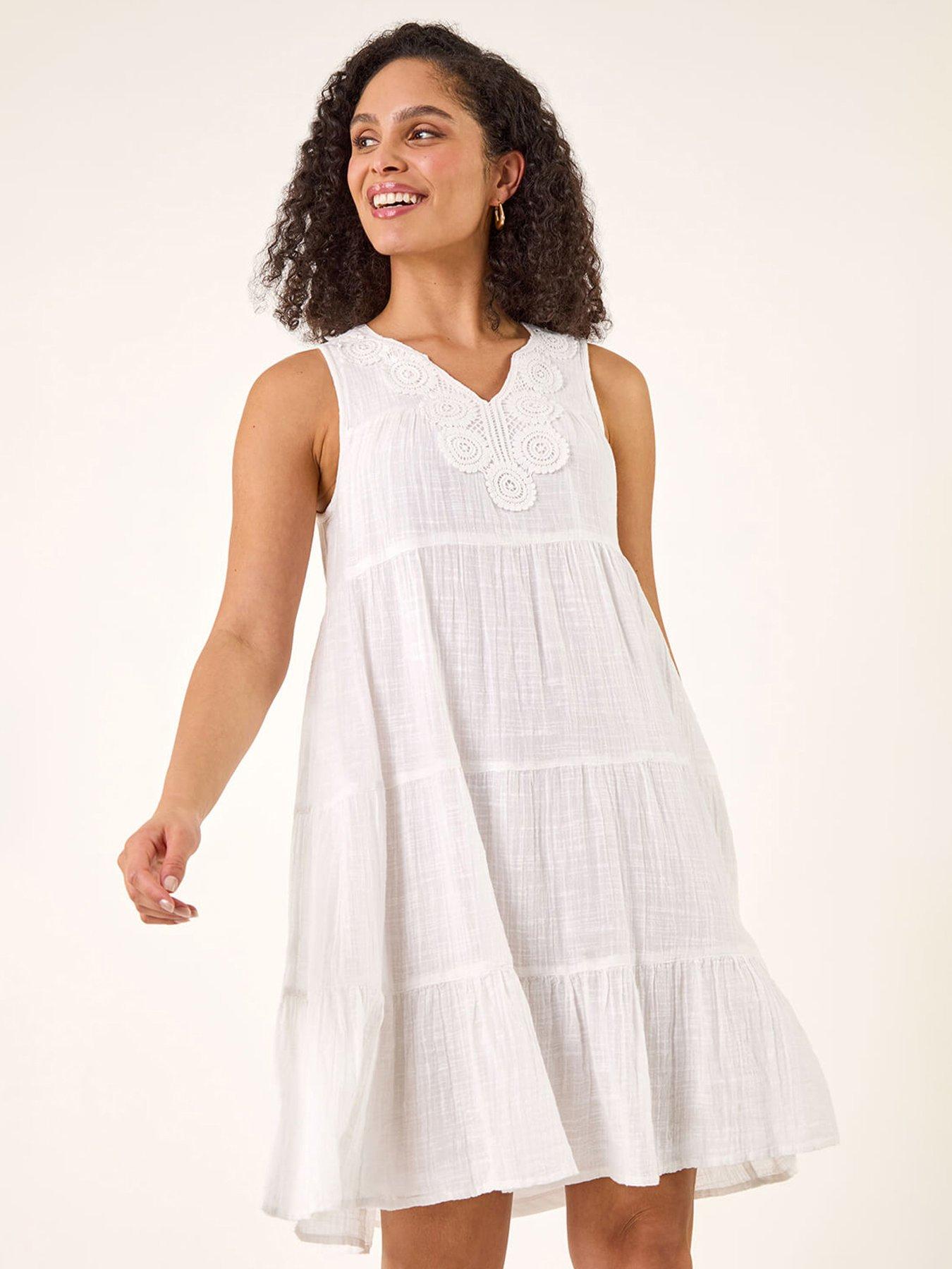 Roman Cotton Trim Detail Smock Dress