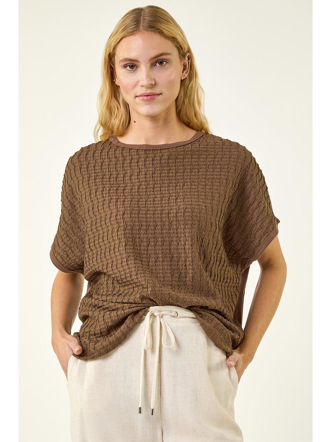 front image of roman-textured-stretch-tunic-top