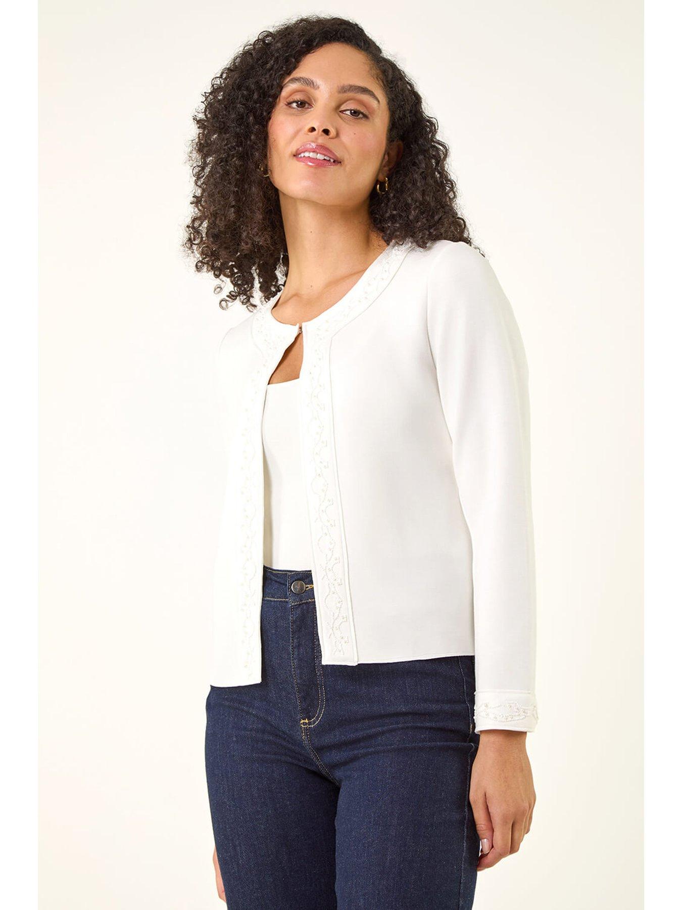 Roman Beaded Trim Open Jacket