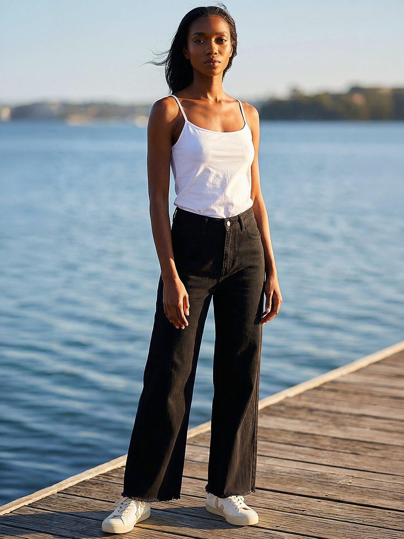 Roman Petite Cotton Frayed Hem Trouser