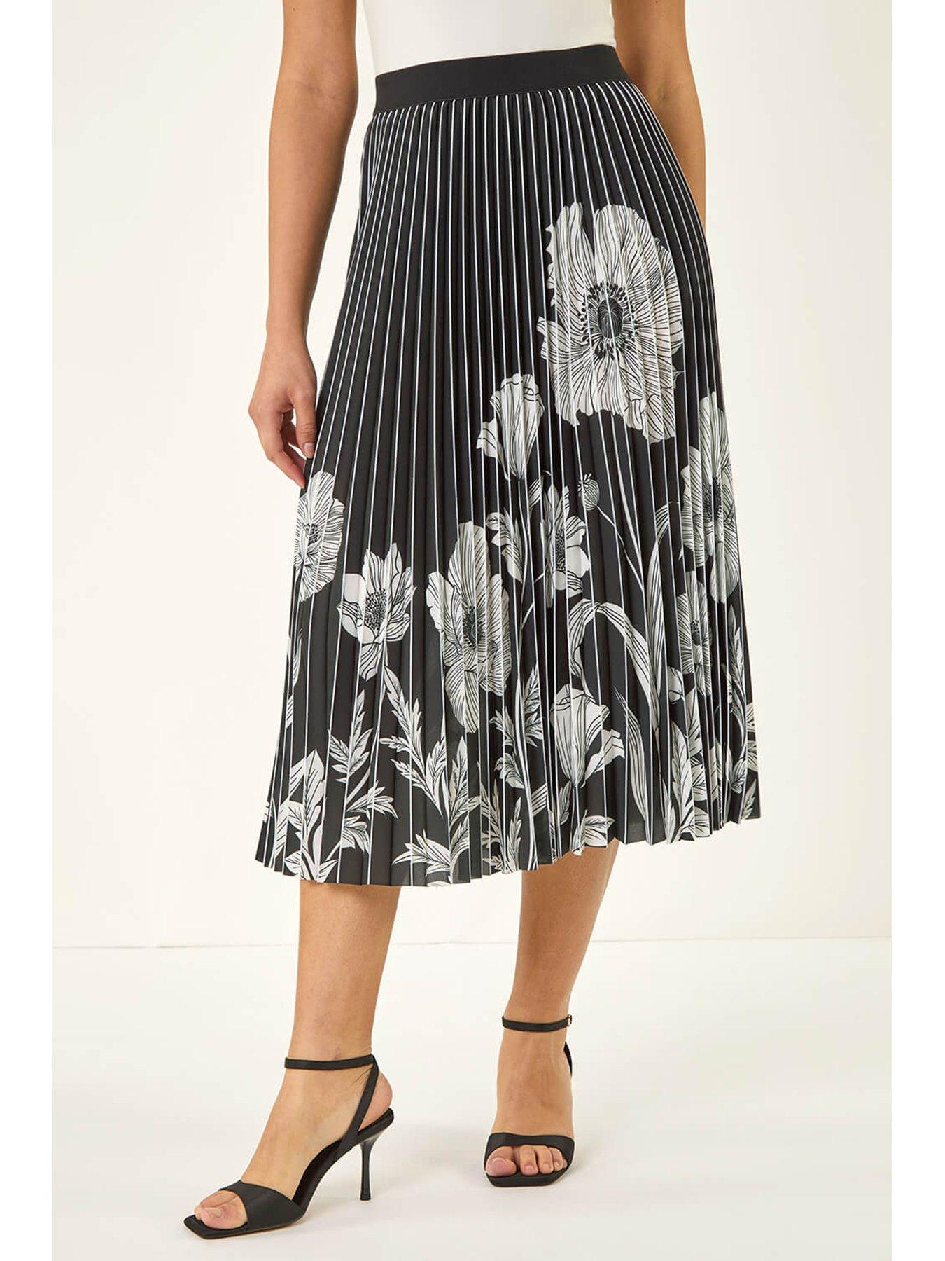 Roman Floral Print Pleated Midi Skirt