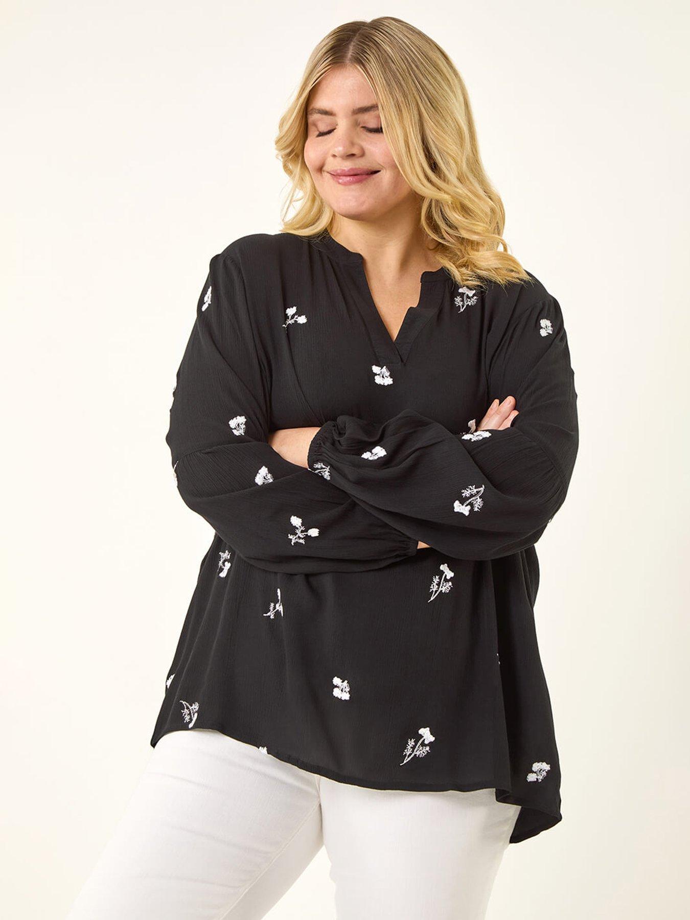 Image 1 of 5 of Roman Curve Embroidered Woven Top