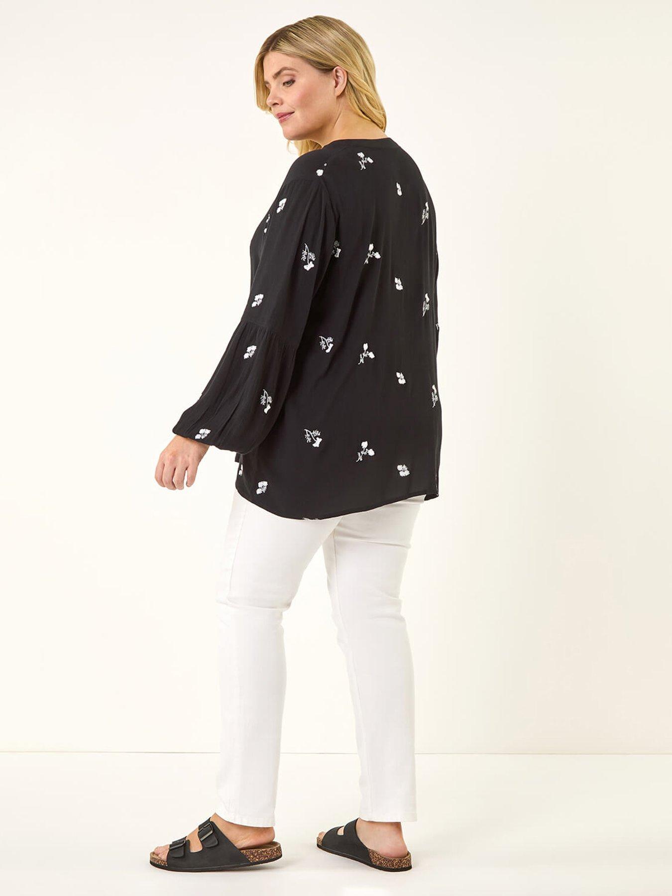 Image 2 of 5 of Roman Curve Embroidered Woven Top