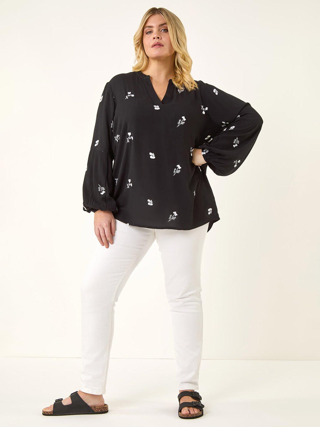 Image 3 of 5 of Roman Curve Embroidered Woven Top