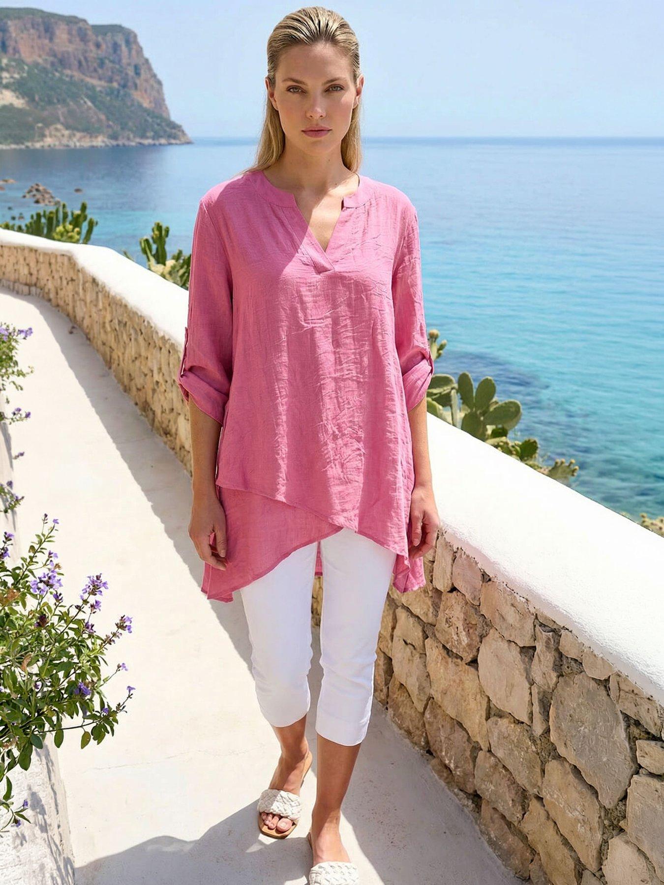 Image 1 of 5 of Roman V-neck Wrap Hem Tunic Top