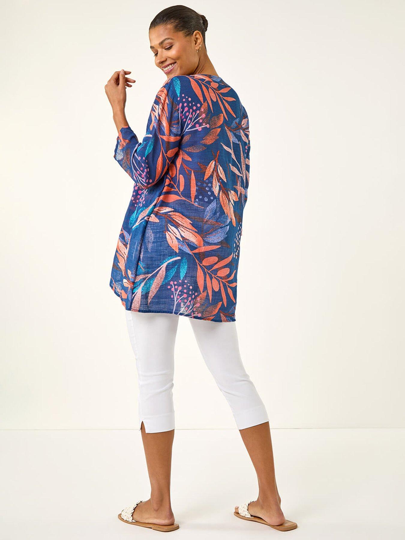 Image 2 of 5 of Roman Leaf Print Wrap Front Tunic Top