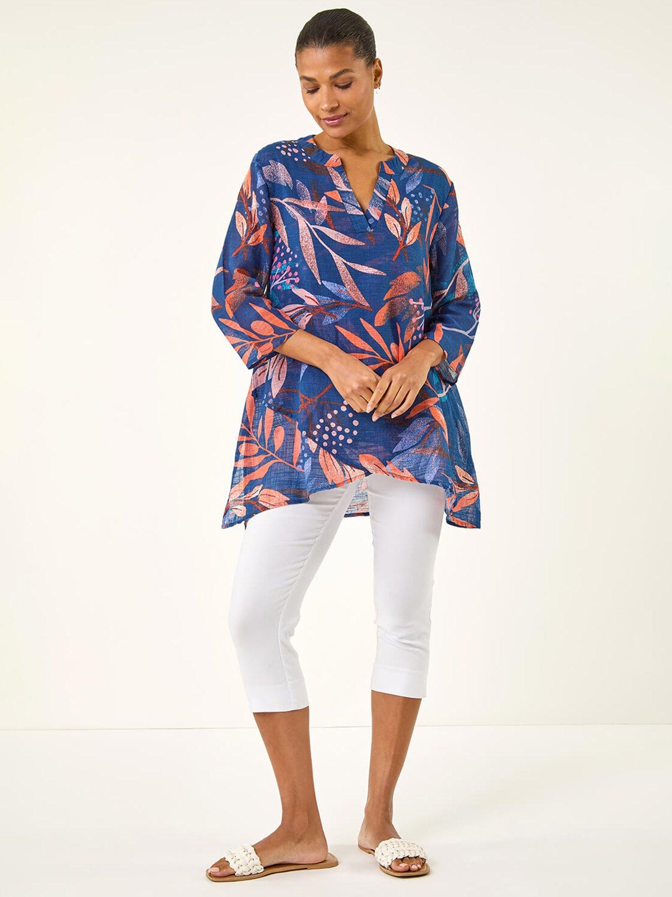 Image 3 of 5 of Roman Leaf Print Wrap Front Tunic Top