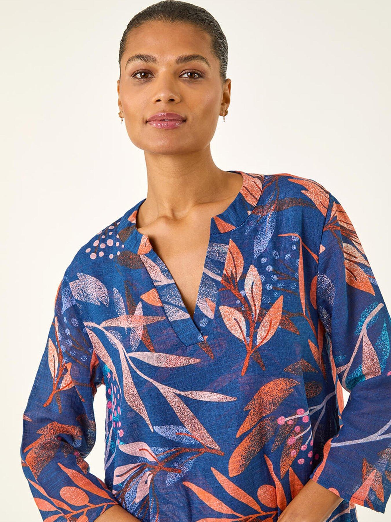 Image 4 of 5 of Roman Leaf Print Wrap Front Tunic Top