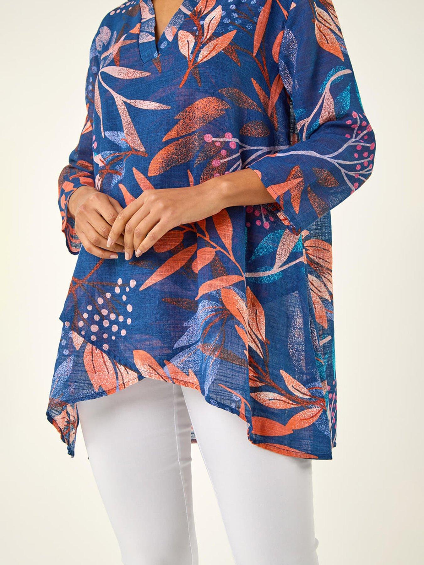 Image 5 of 5 of Roman Leaf Print Wrap Front Tunic Top