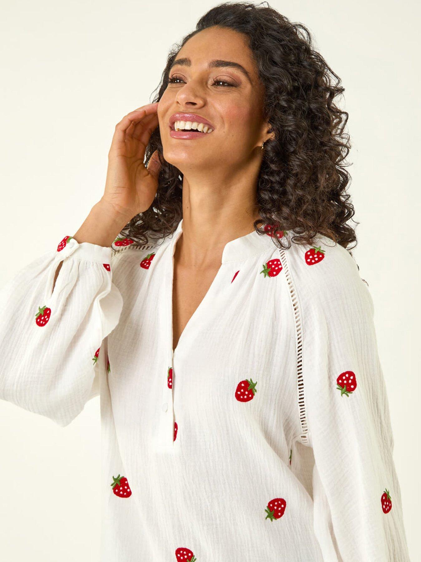  image of roman-dusk-strawberry-v-neck-tunic-top