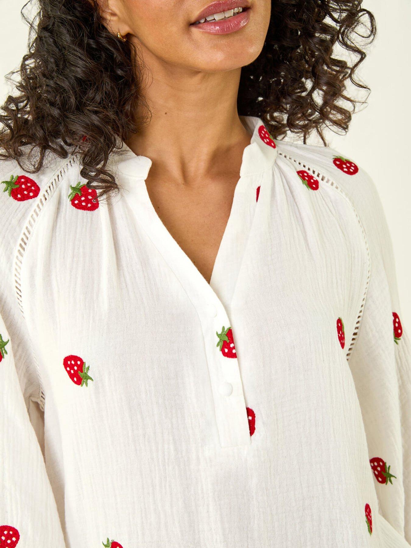  image of roman-dusk-strawberry-v-neck-tunic-top