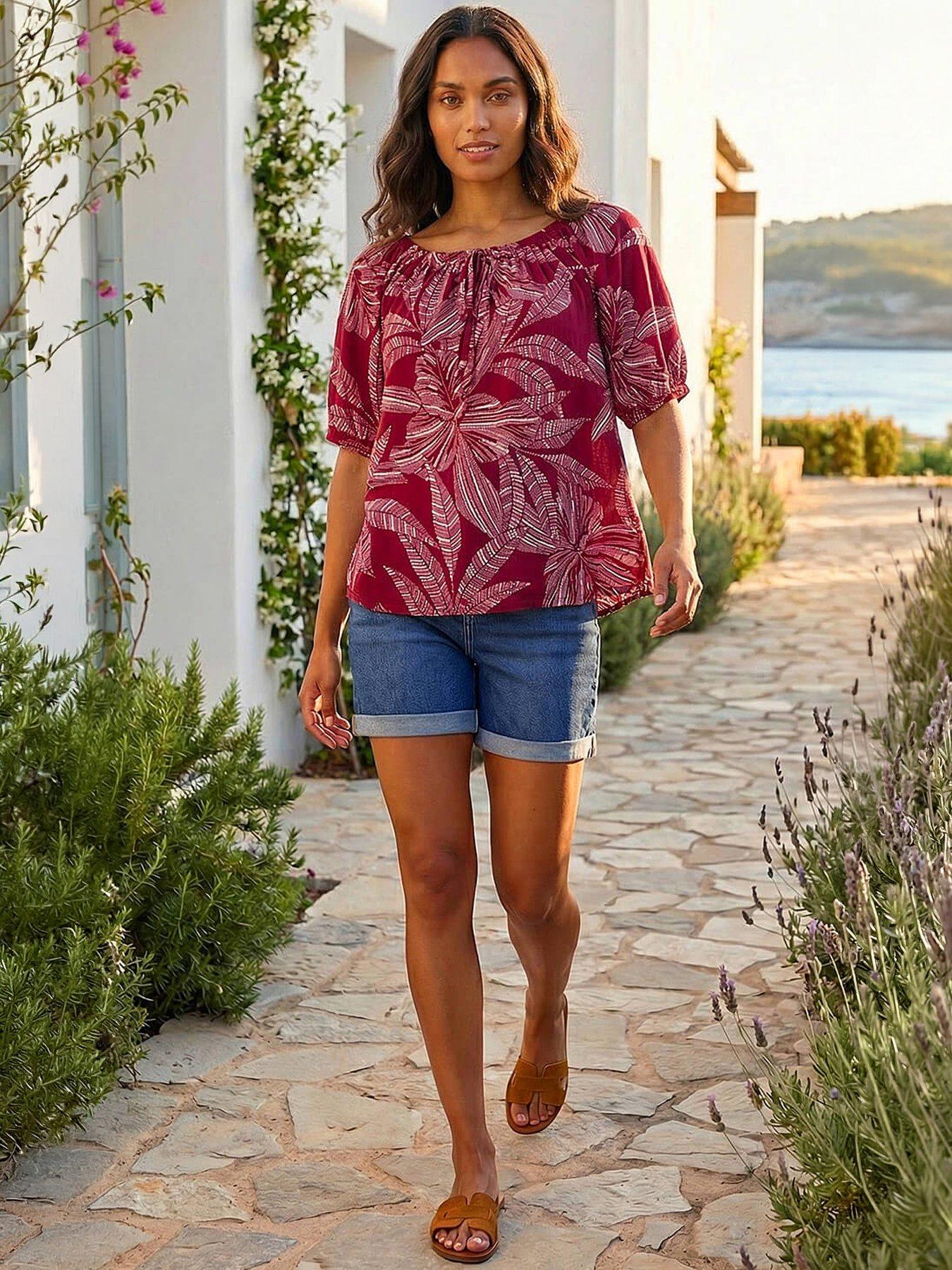 Roman Floral Puff Print Bardot Top