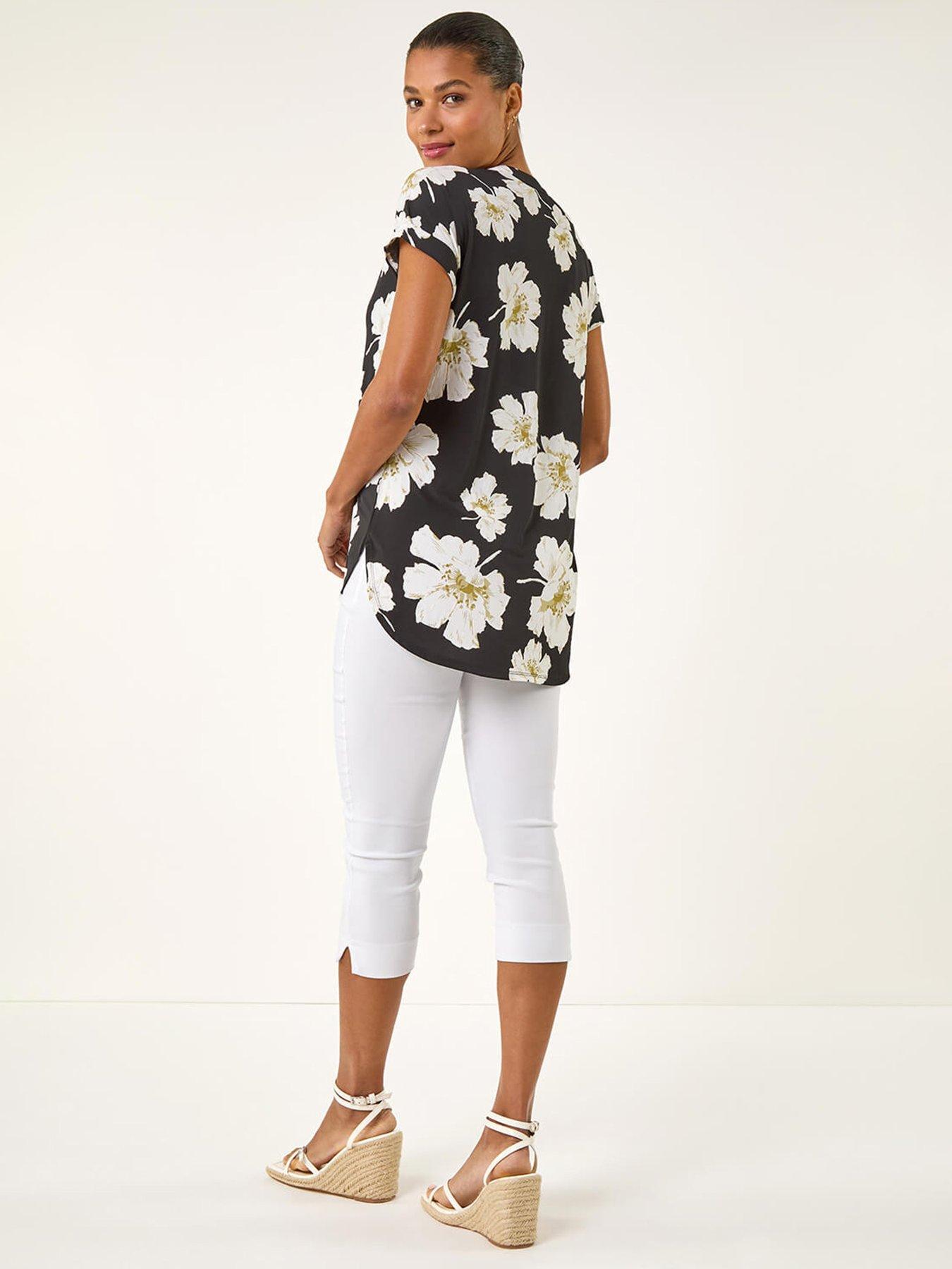  image of roman-floral-puff-print-stretch-top