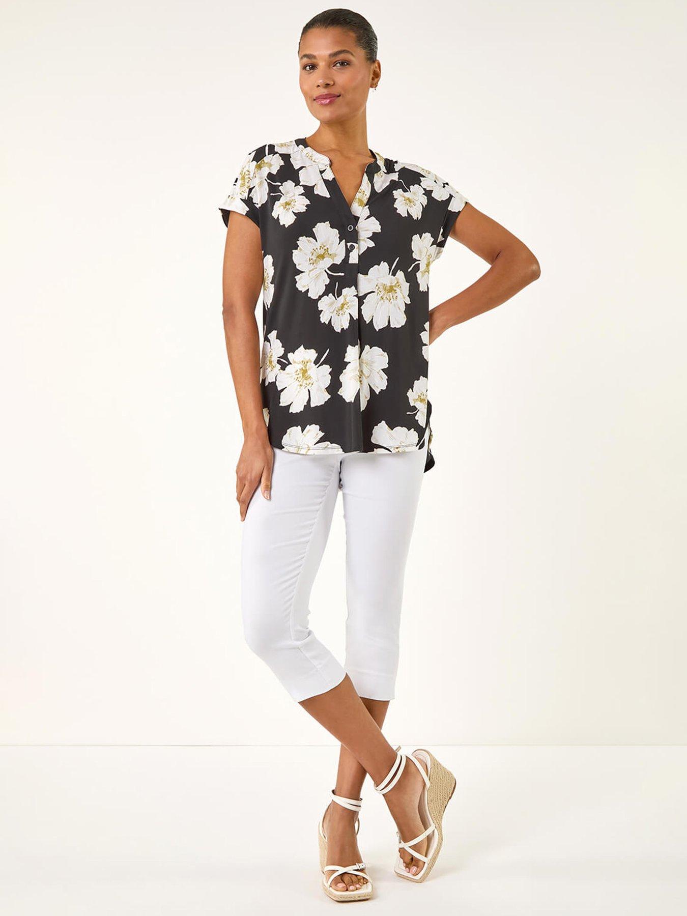  image of roman-floral-puff-print-stretch-top