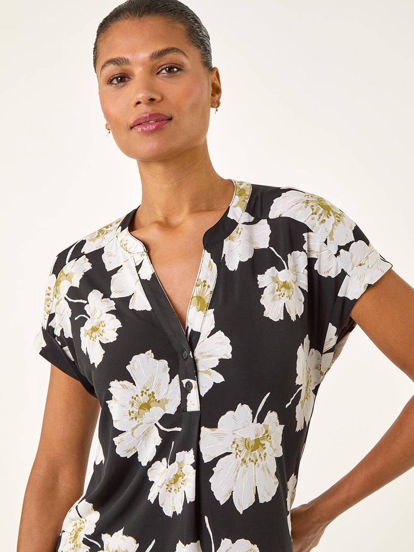  image of roman-floral-puff-print-stretch-top