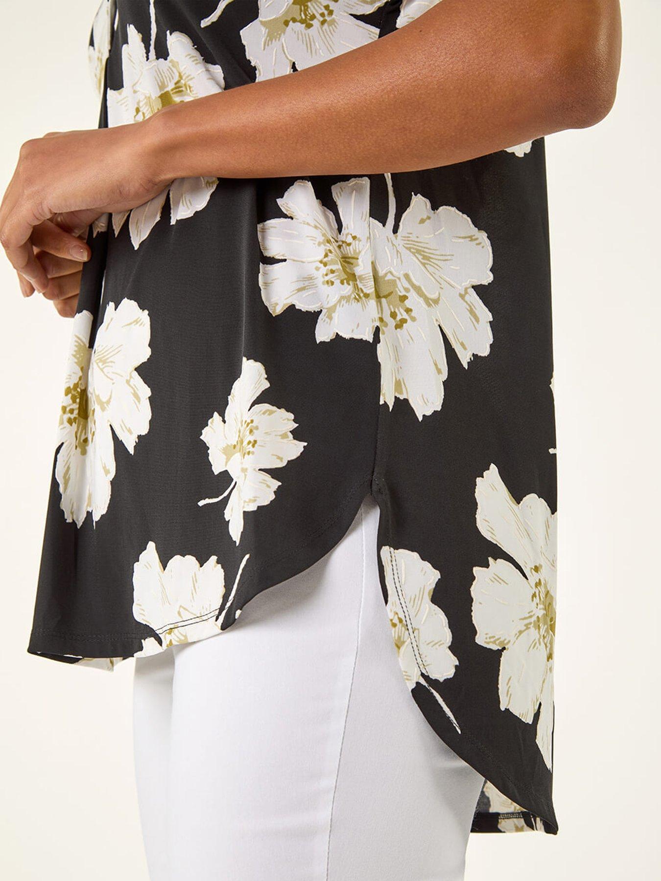  image of roman-floral-puff-print-stretch-top