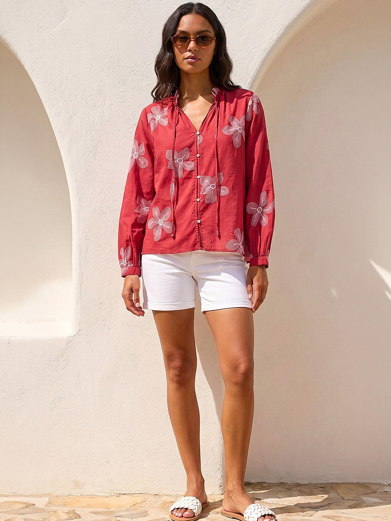 Image 1 of 5 of Roman Floral Embroidered Blouse