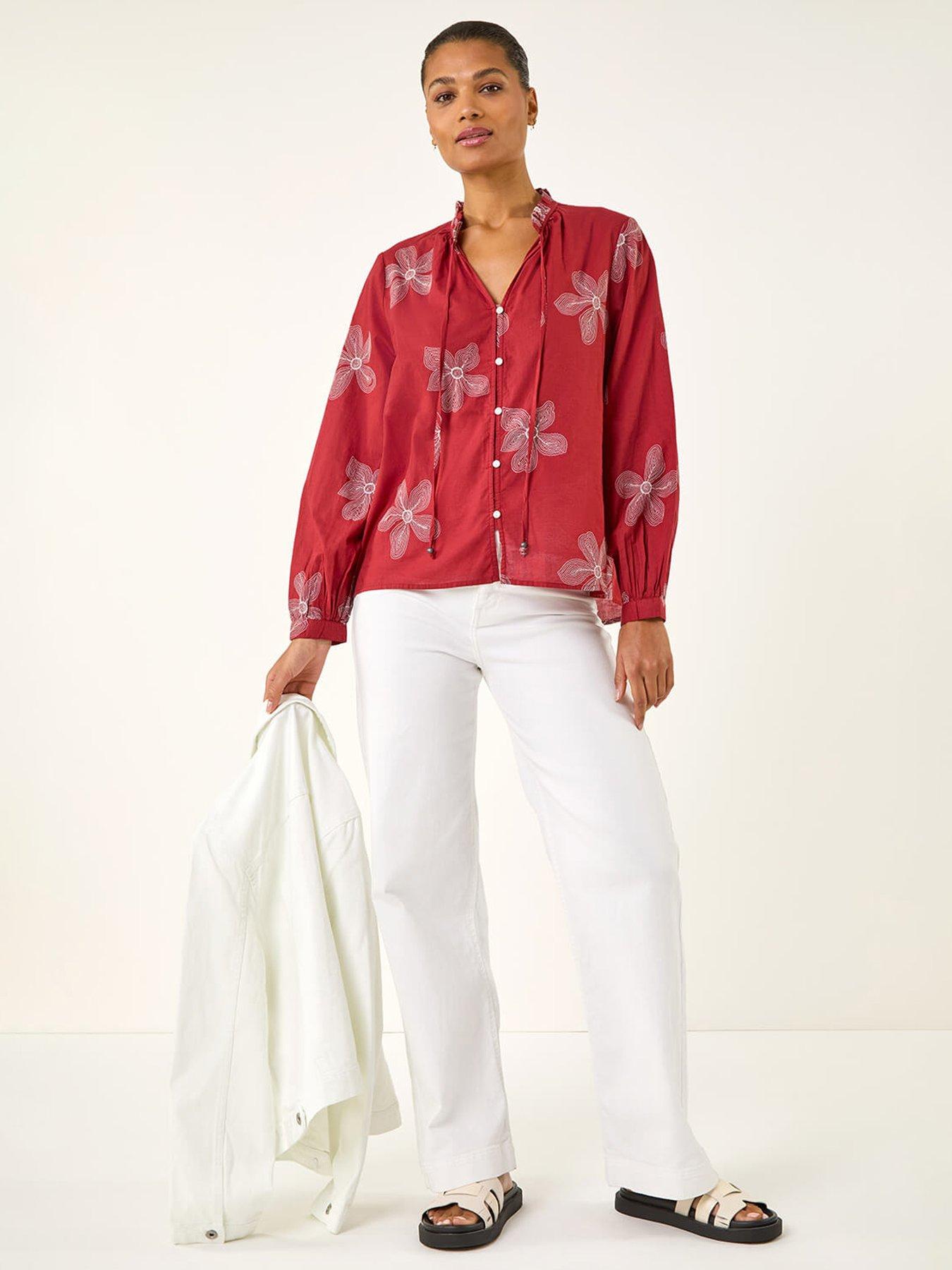 Image 3 of 5 of Roman Floral Embroidered Blouse
