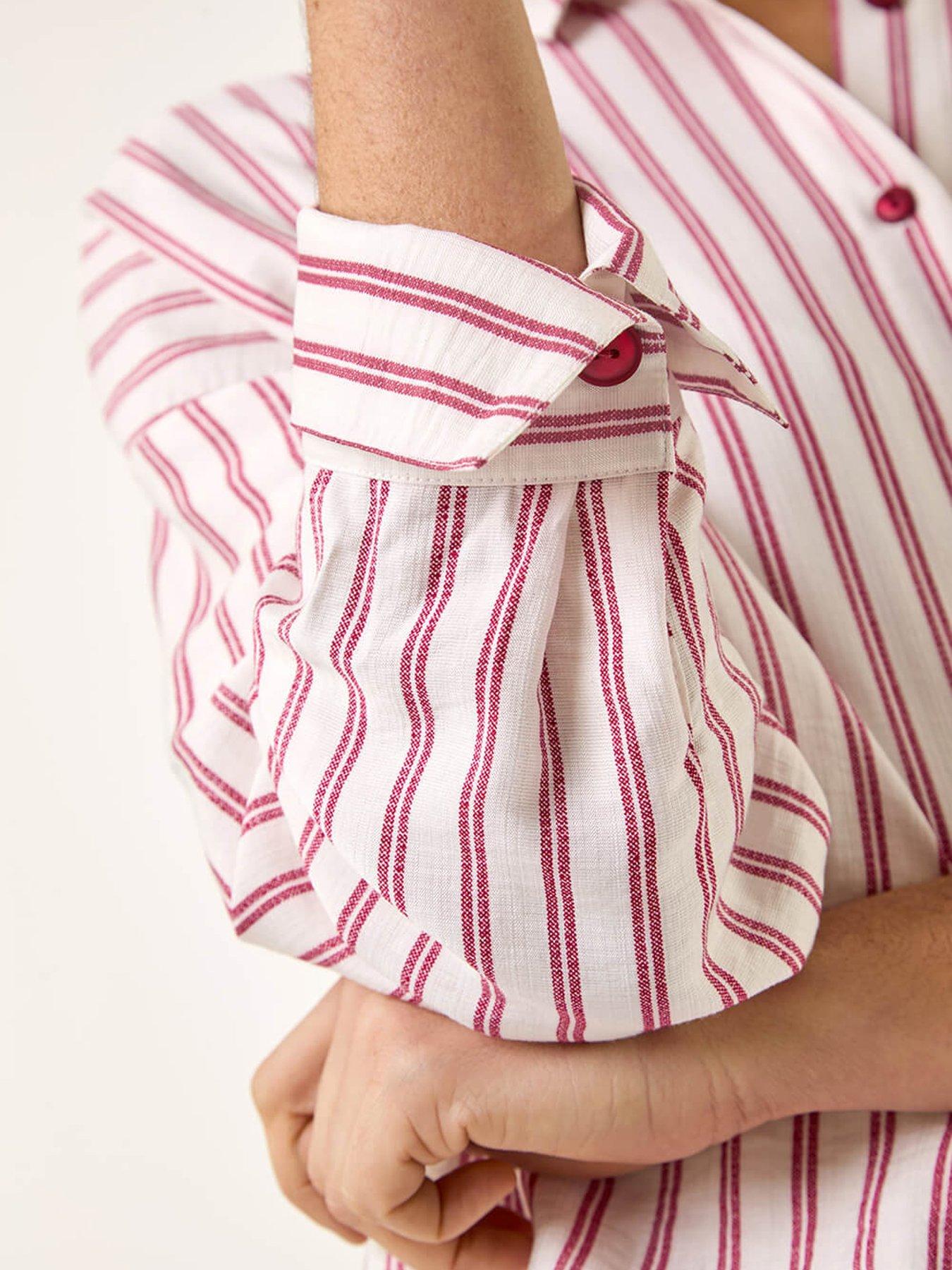  image of roman-stripe-print-button-blouse