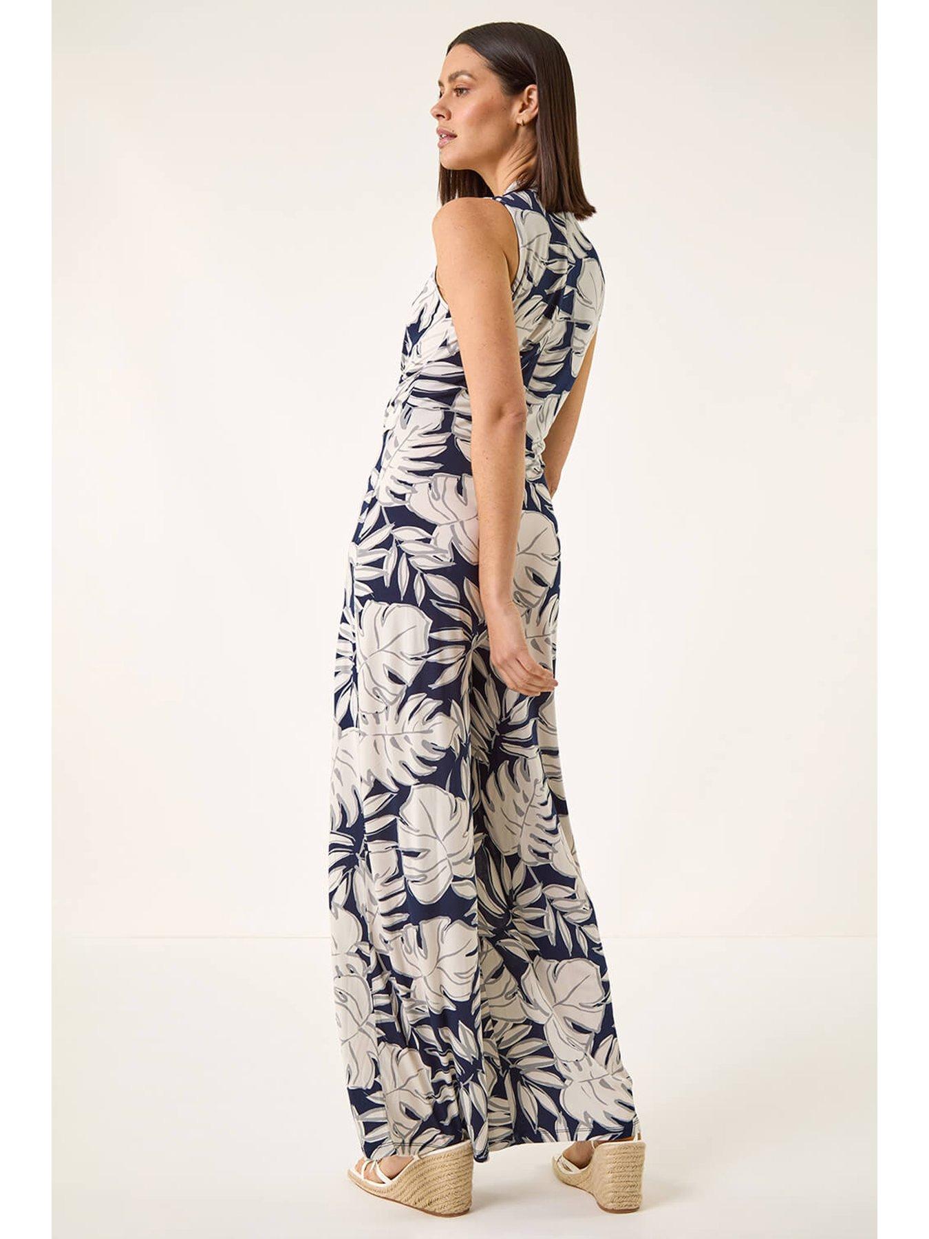  image of roman-palm-leaf-print-stretch-jumpsuit
