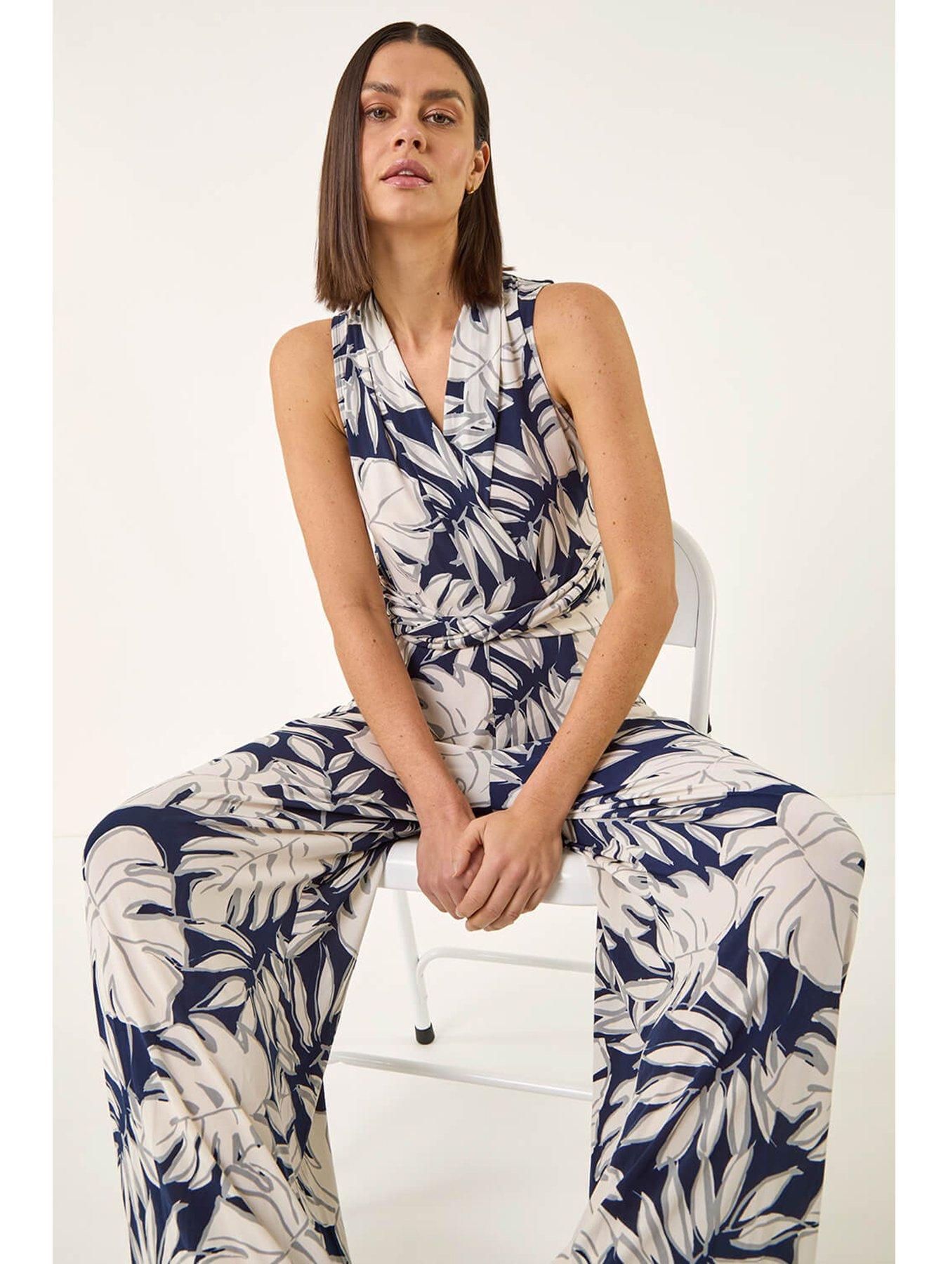  image of roman-palm-leaf-print-stretch-jumpsuit