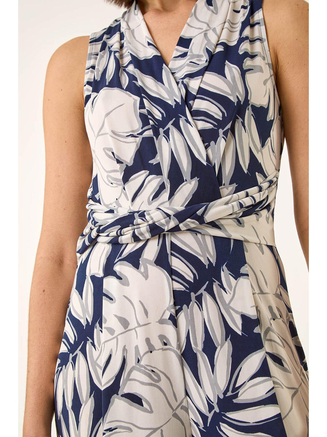  image of roman-palm-leaf-print-stretch-jumpsuit