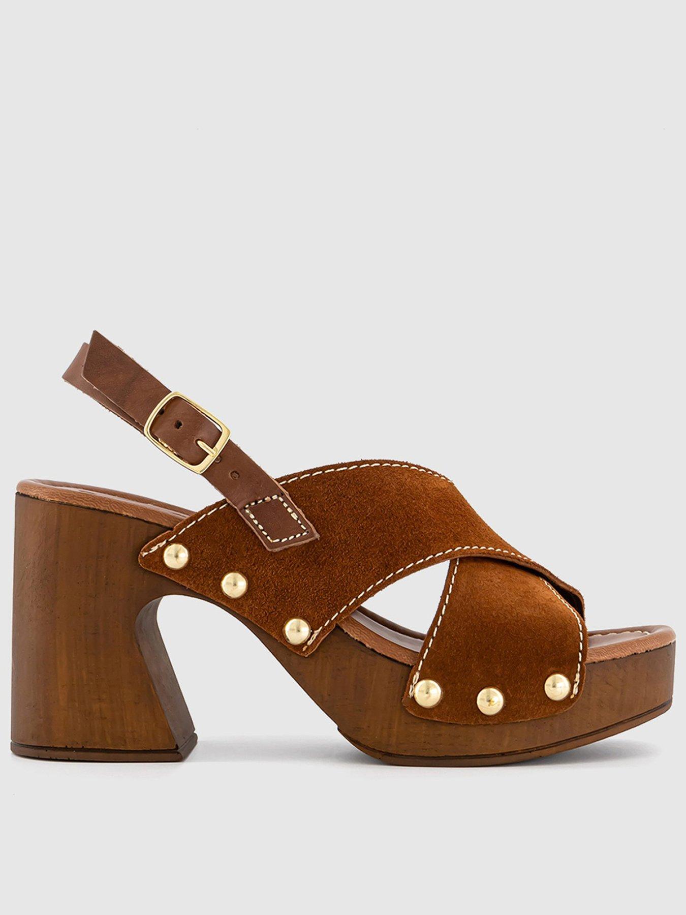 OFFICE Miley Cross Over Wood Effect Heeled Sandals - Tan
