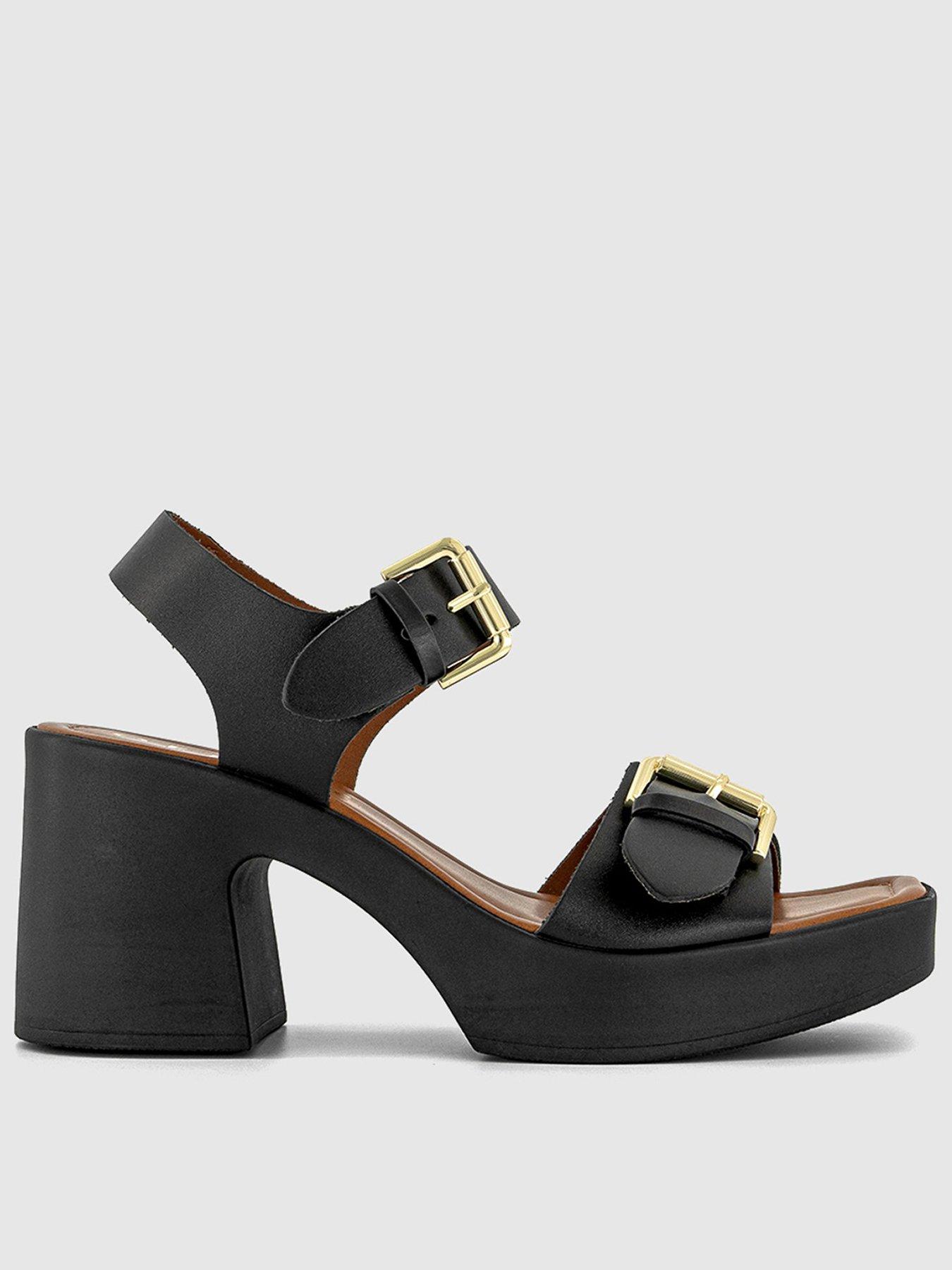 OFFICE Marseille - Two Part Heeled Sandal - Black Leather