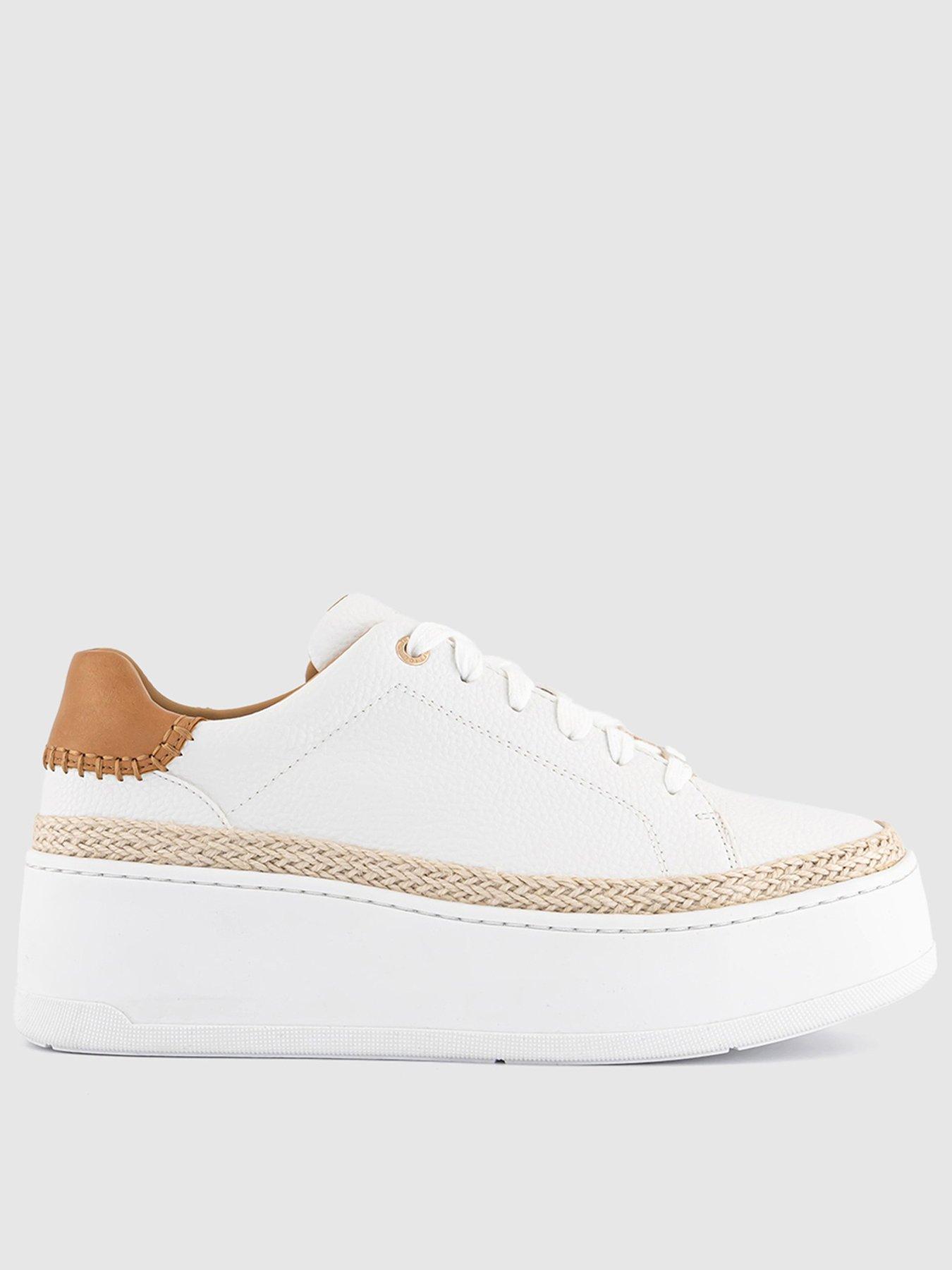 Image 1 of 3 of OFFICE Terri - Jute Platform Lace Up Trainer - White