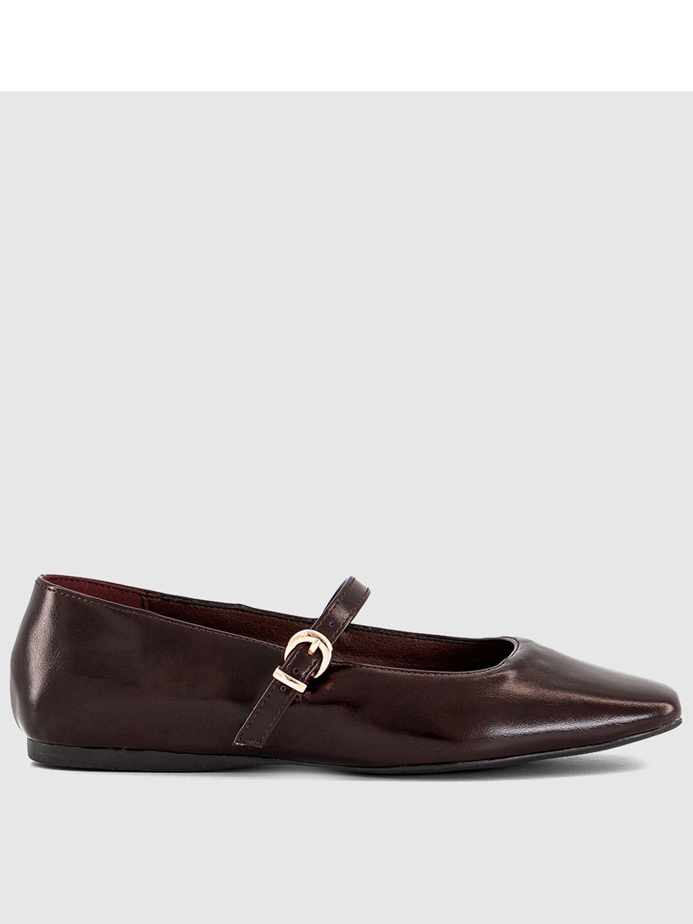 OFFICE Flourish - Square Toe Mary Jane Ballet Pump - Brown