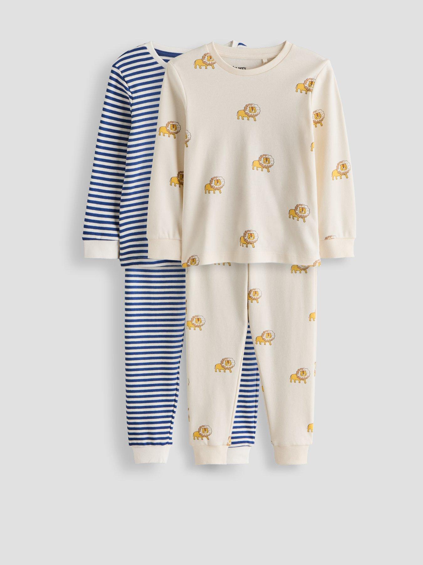 The Very Collection 2 Pack Lion Striped Long Sleeve Pyjama - Cream