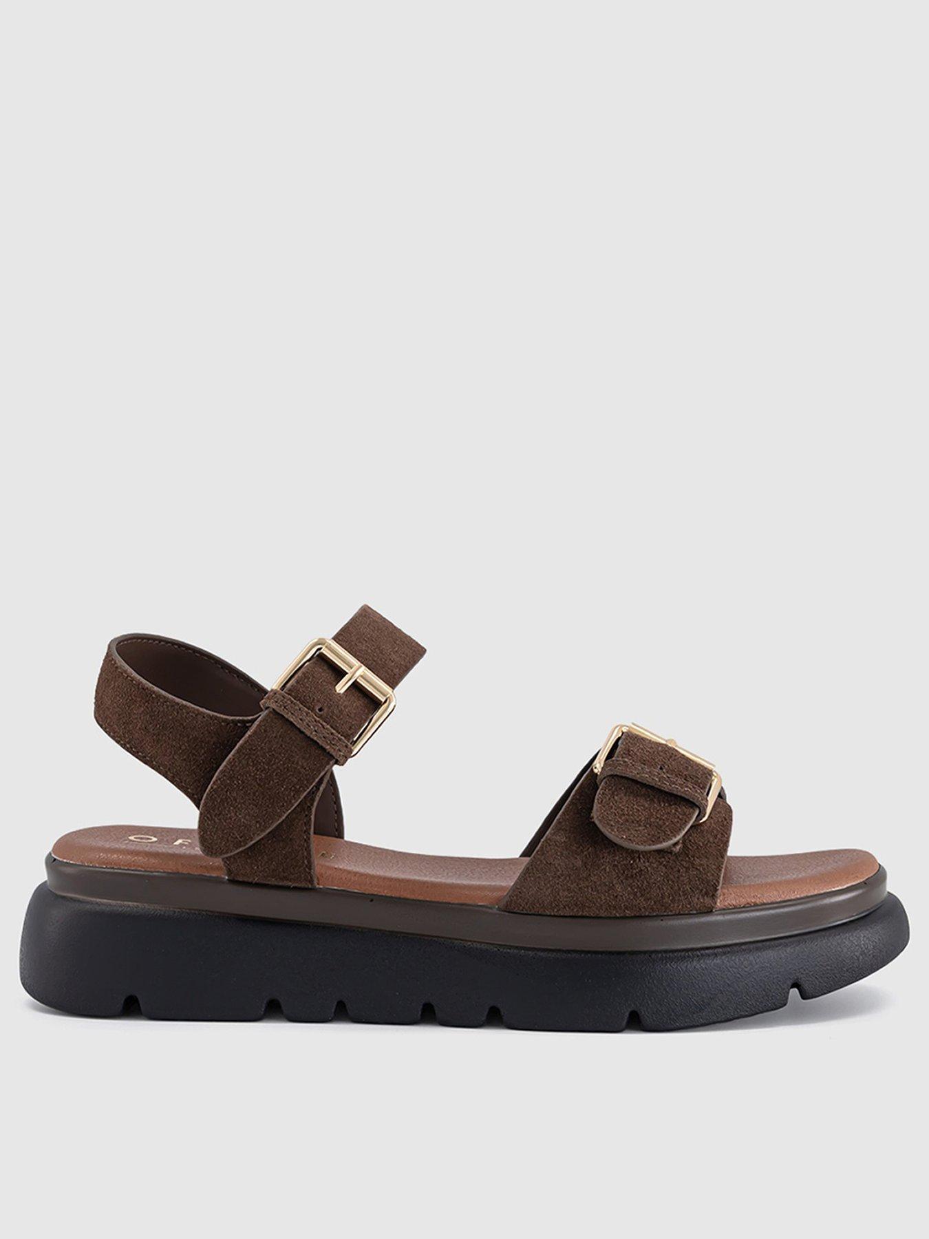 OFFICE Sage- Buckle Detail Platform Sandal - Brown Suede