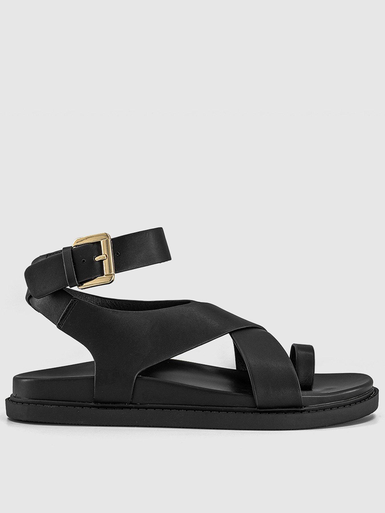 Image 1 of 4 of OFFICE Simone - Toe Loop Ankle Strap Footbed Sandal - Black