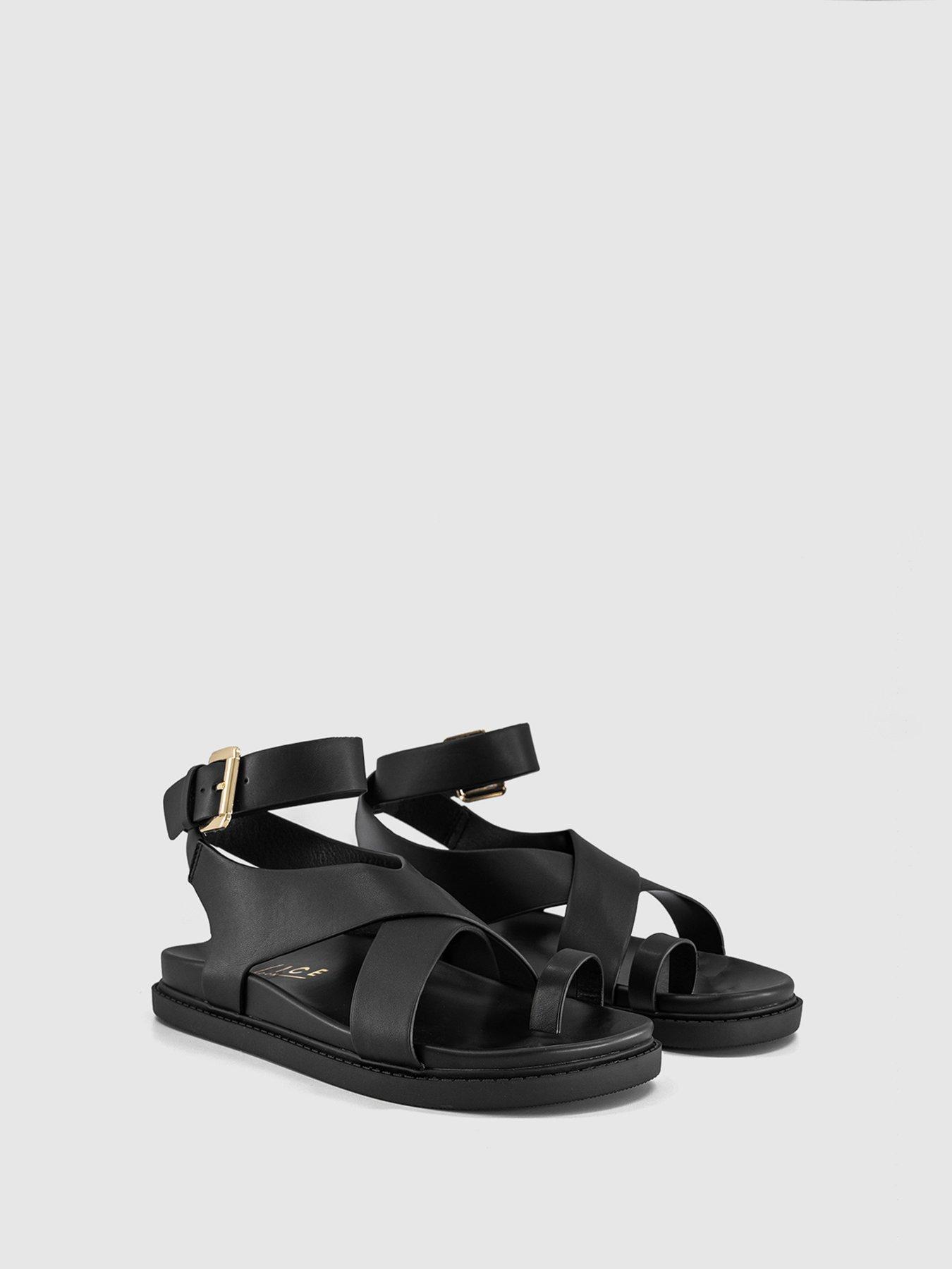 Image 3 of 4 of OFFICE Simone - Toe Loop Ankle Strap Footbed Sandal - Black