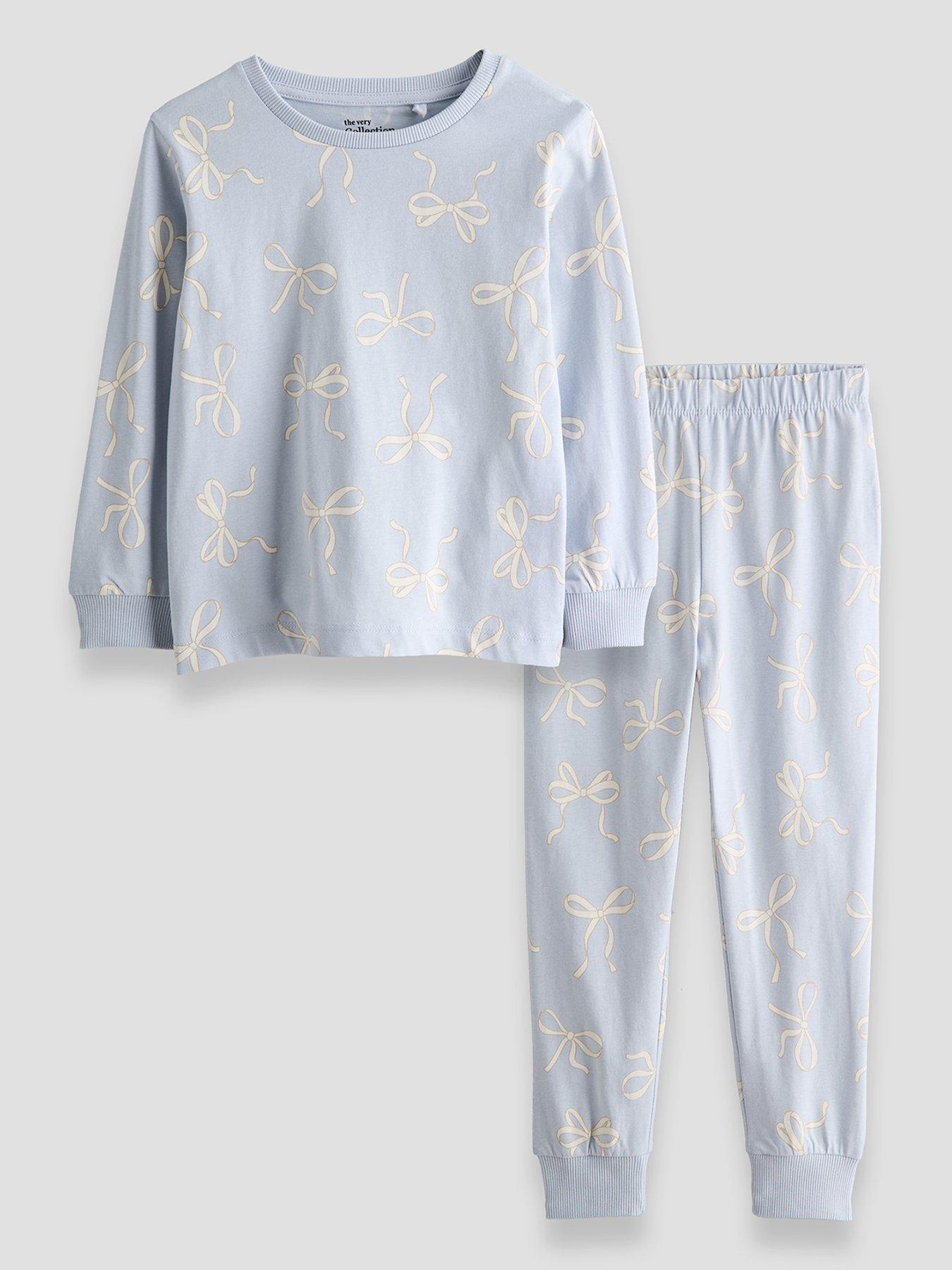Image 1 of 5 of The Very Collection Girls Bow Print Pyjama Set - Blue