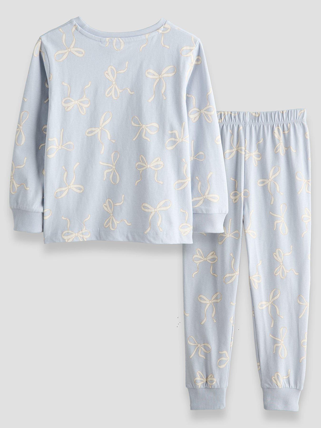 Image 2 of 5 of The Very Collection Girls Bow Print Pyjama Set - Blue
