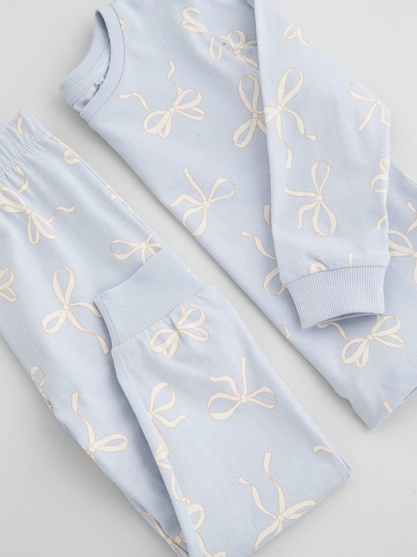 Image 3 of 5 of The Very Collection Girls Bow Print Pyjama Set - Blue