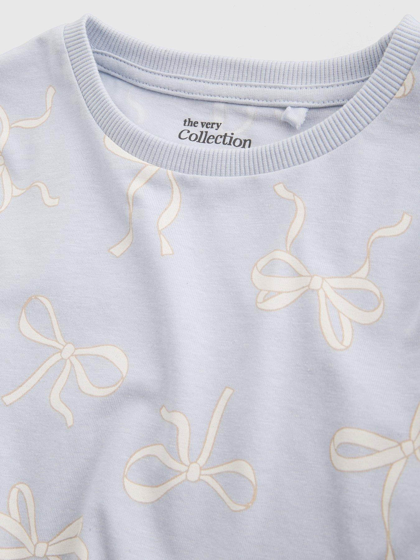 Image 4 of 5 of The Very Collection Girls Bow Print Pyjama Set - Blue