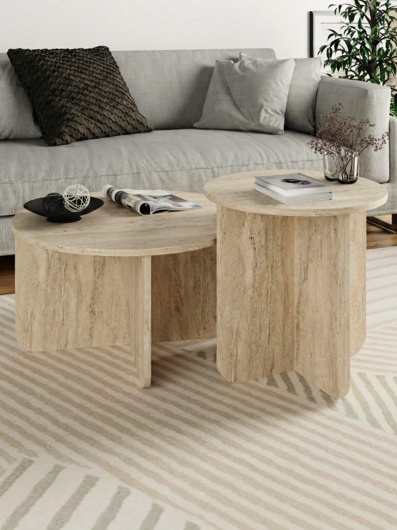 Decortie Hillary Set 2 Coffee Tables -travertine