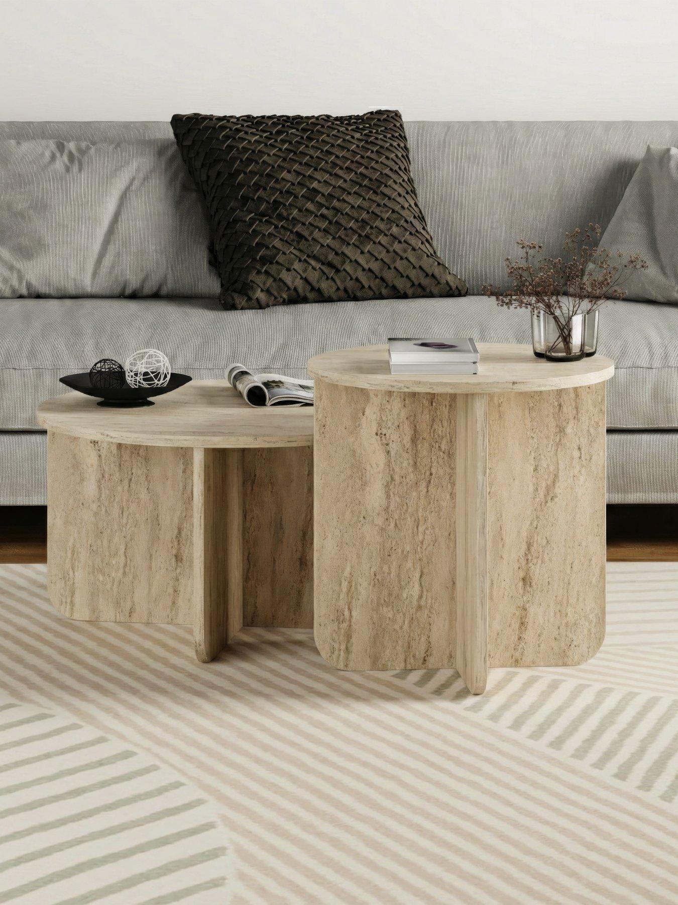  image of decortie-hillary-set-2-coffee-tables--travertine
