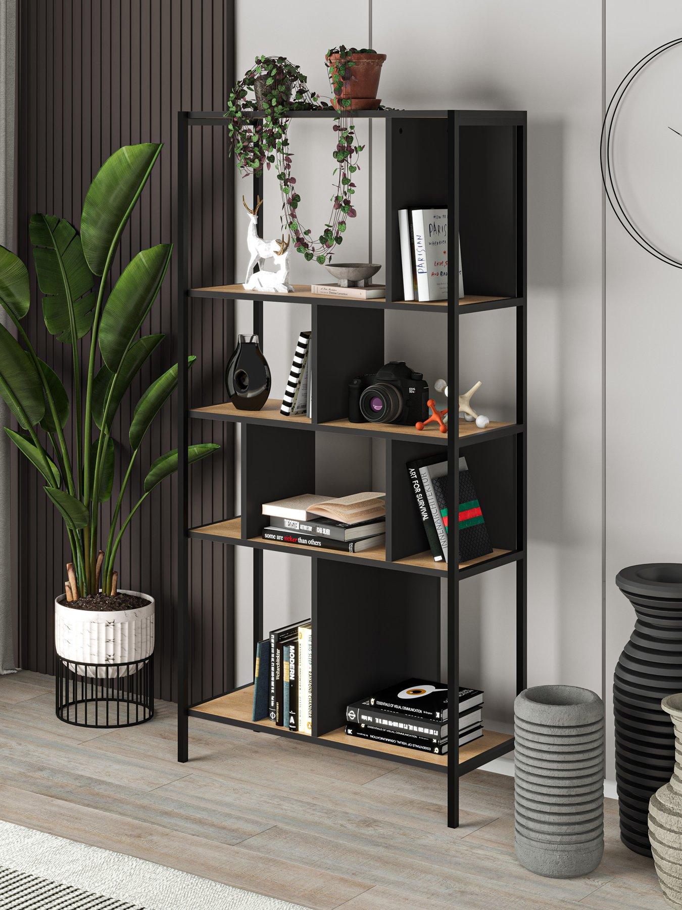 front image of decortie-midi-bookcase-oak-black
