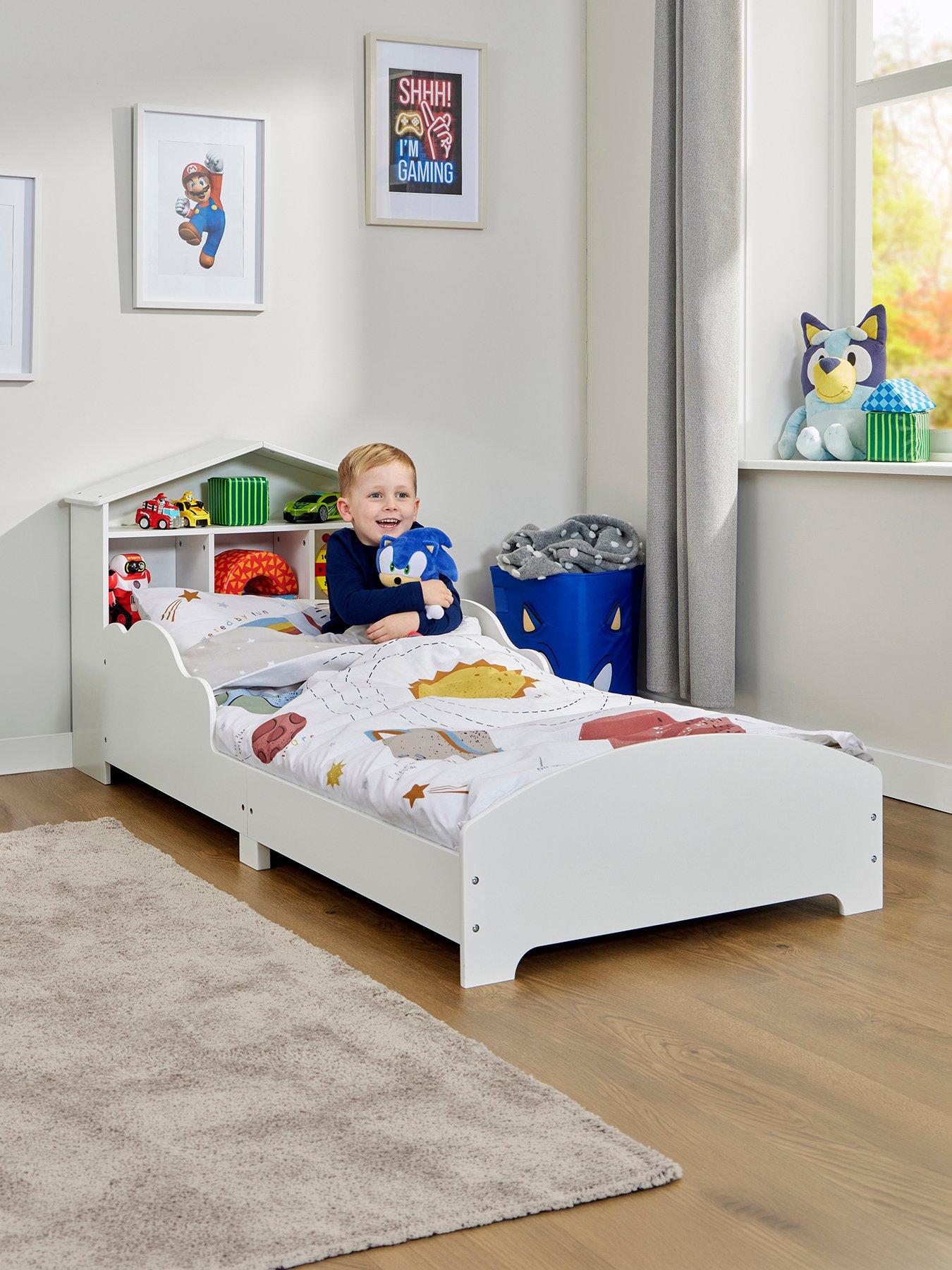 Liberty House Kids White Toddler Bed with Bookcase - White