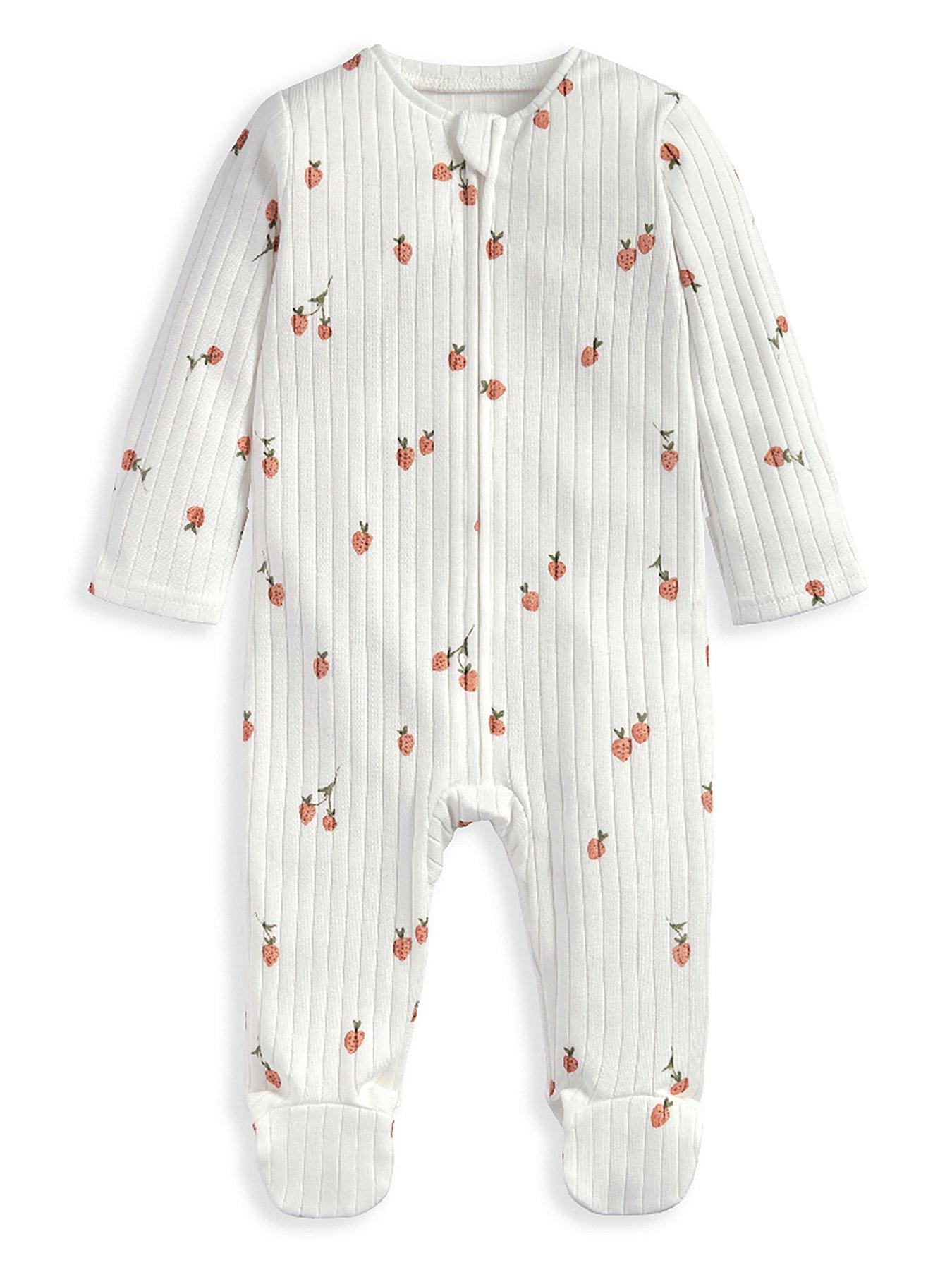 Image 2 of 2 of Mamas & Papas Baby Girls Strawberry Ribbed Zip Sleepsuit - Cream