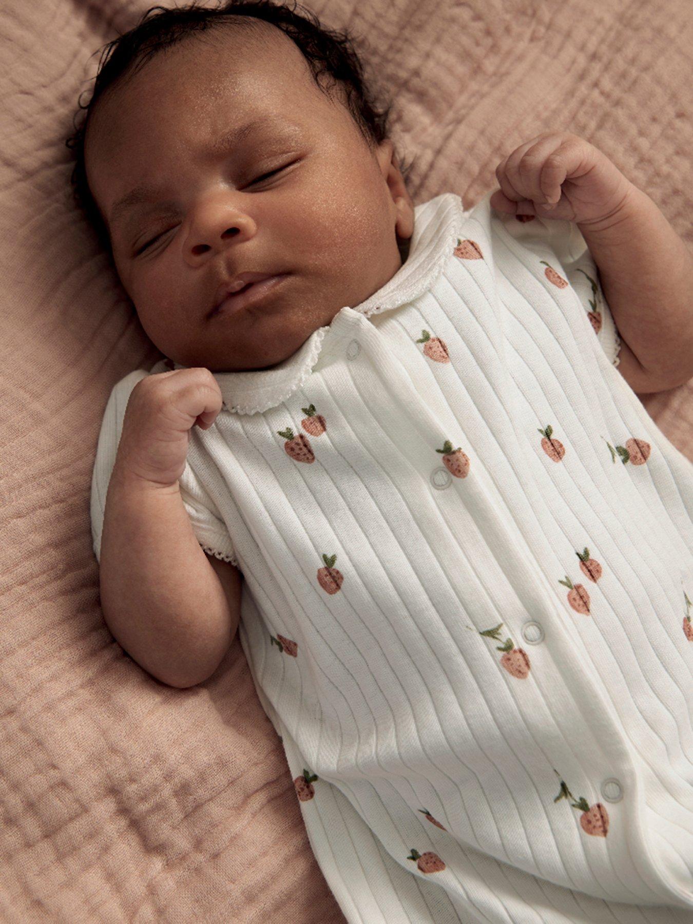 Mamas & Papas Baby Girls Strawberry Print Shortie Romper - Cream