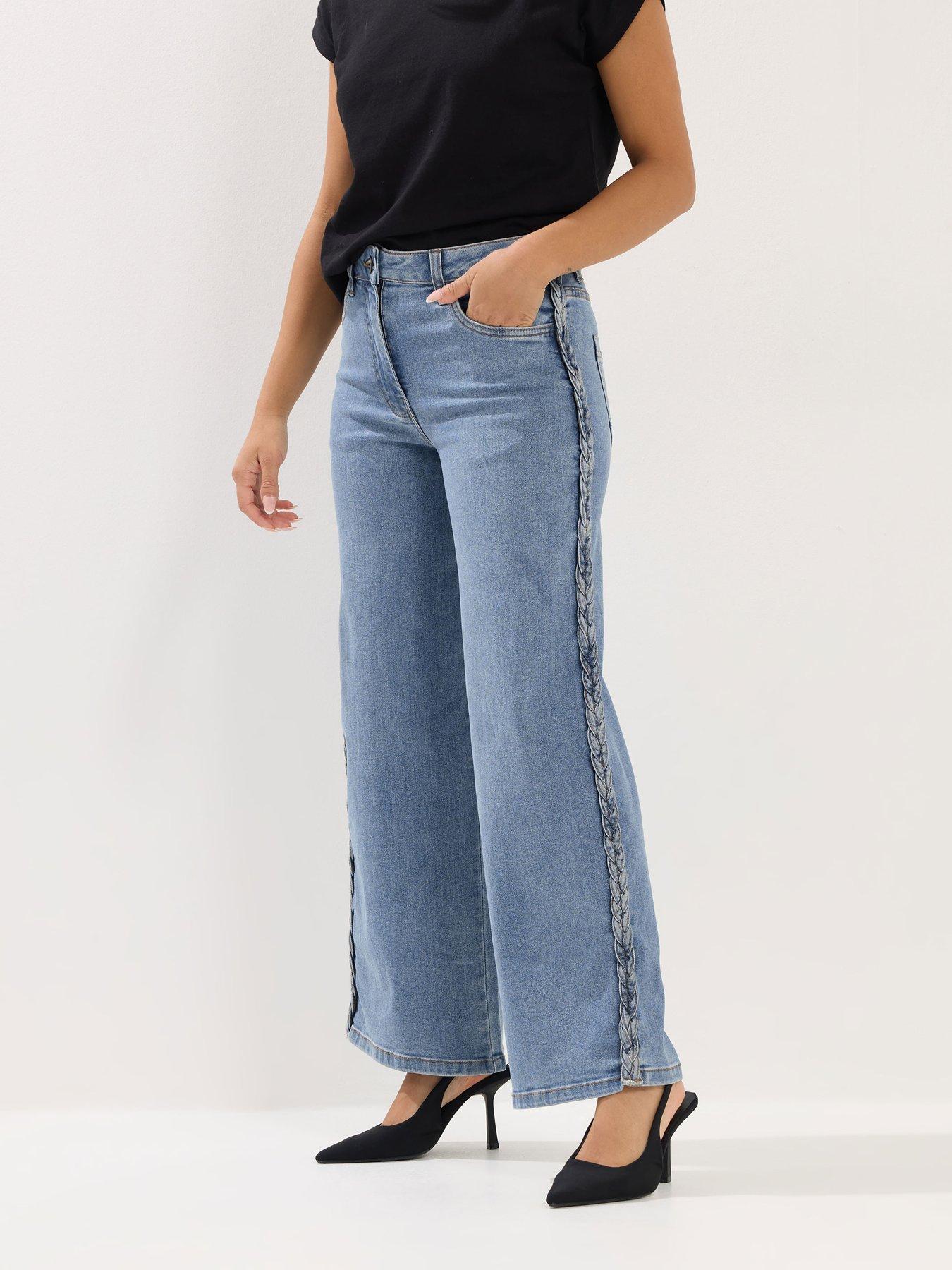 PixieGirl Petite Plait Side Wide Leg Stretch Jean - Blue