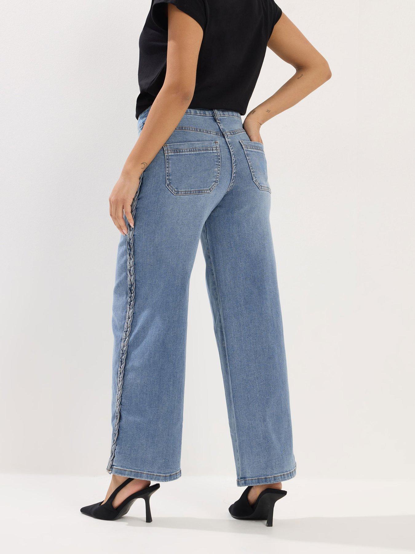 Image 2 of 5 of PixieGirl Petite Plait Side Wide Leg Stretch Jean - Blue