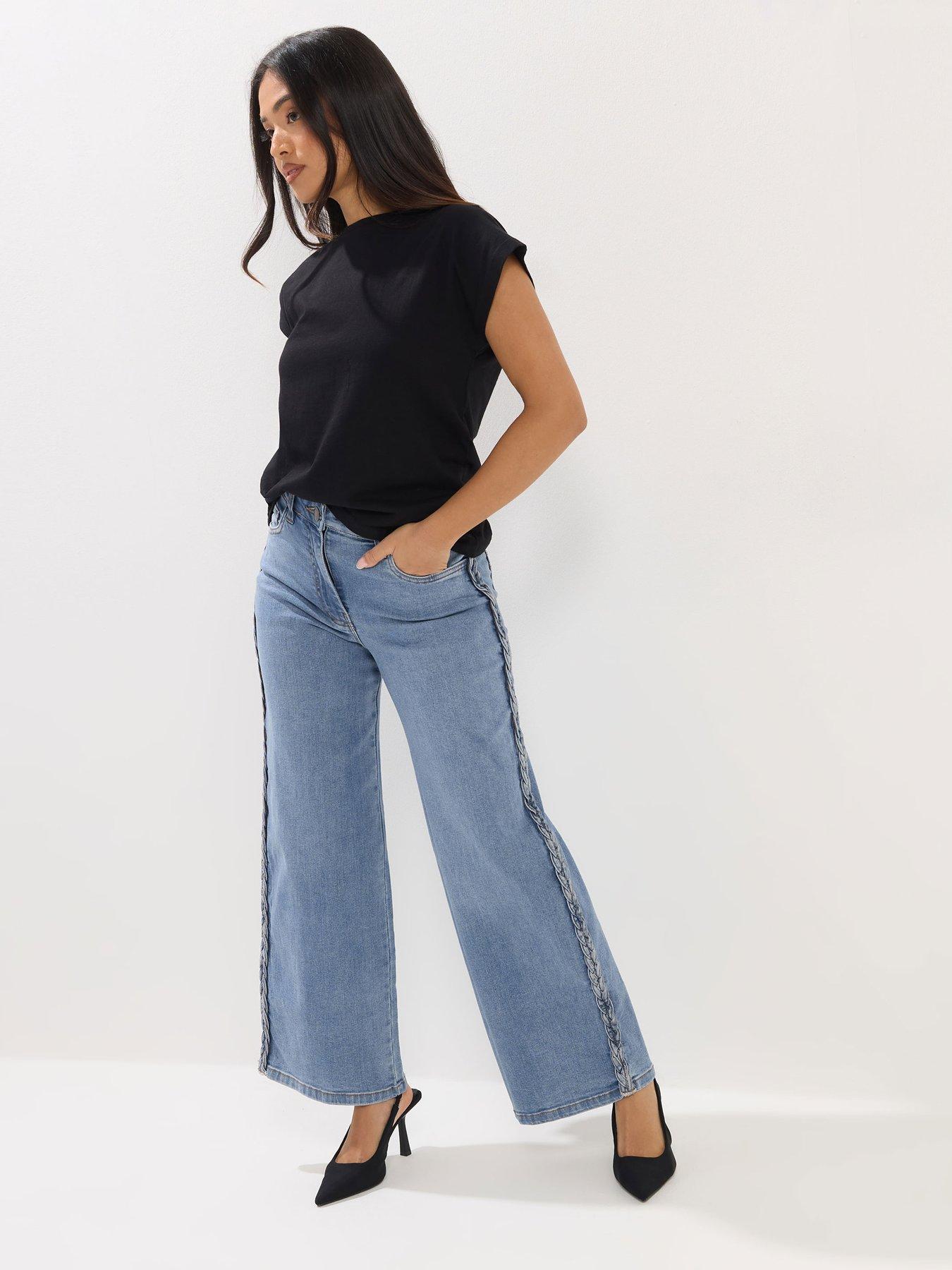 Image 3 of 5 of PixieGirl Petite Plait Side Wide Leg Stretch Jean - Blue