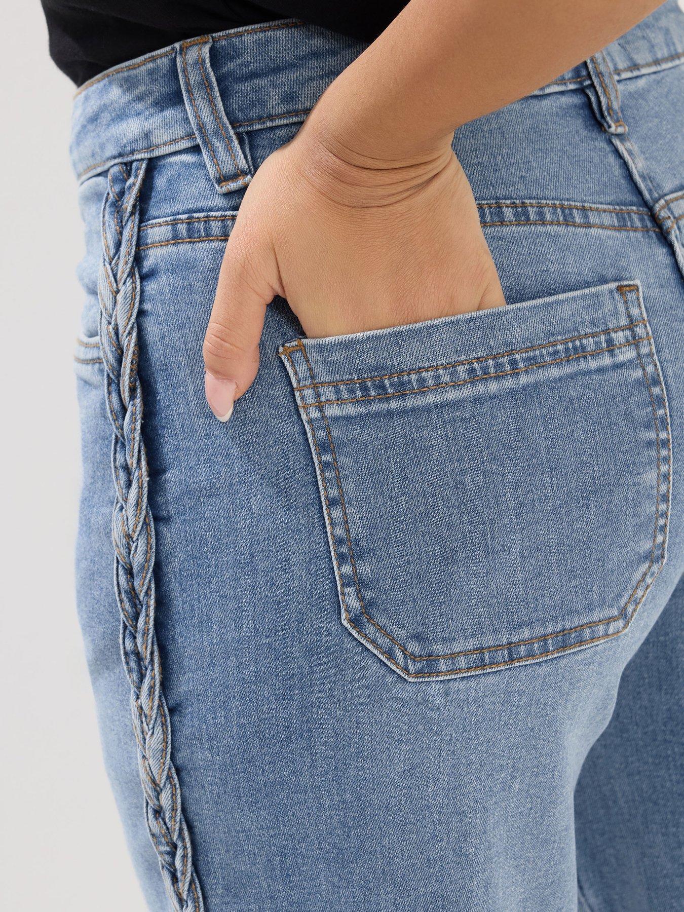 Image 4 of 5 of PixieGirl Petite Plait Side Wide Leg Stretch Jean - Blue