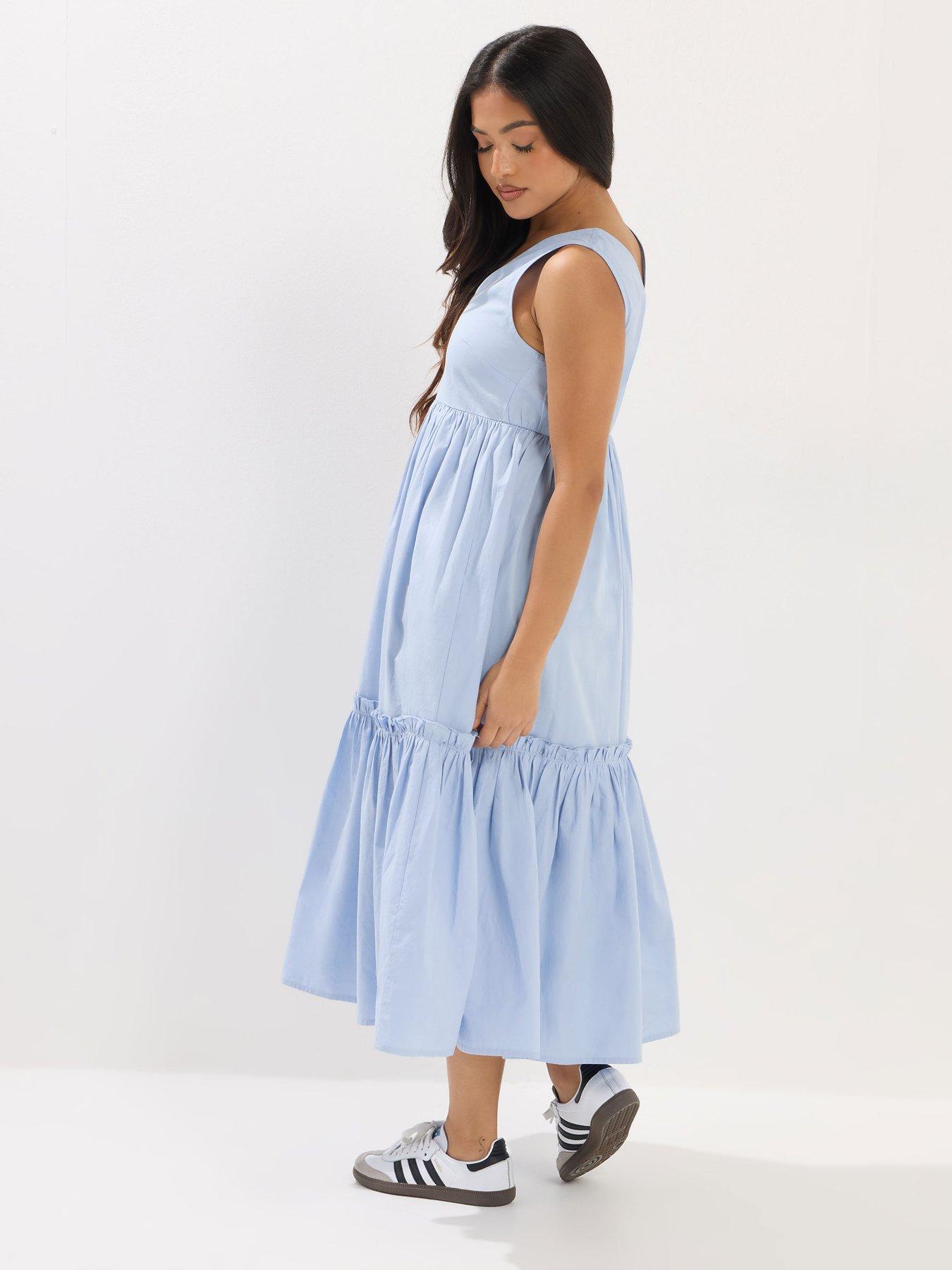 Image 2 of 5 of PixieGirl Petite Frill Tiered Midi Dress - Blue